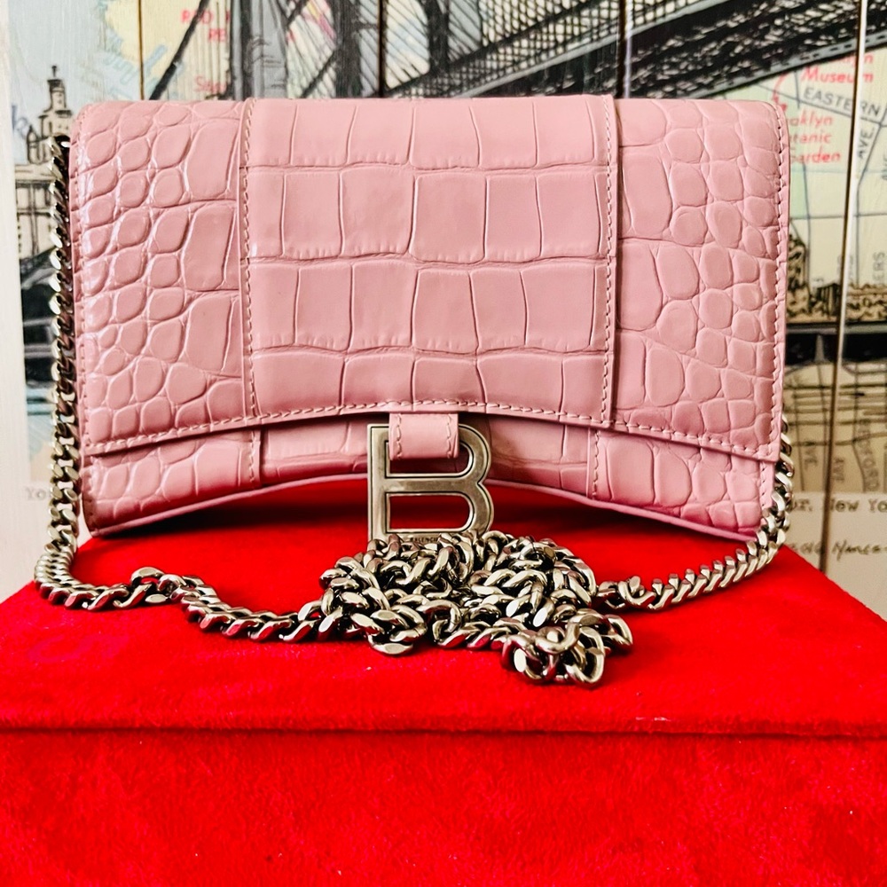 Balenciaga Pink Croc-Embossed Chain Bag - Picture 4 of 15